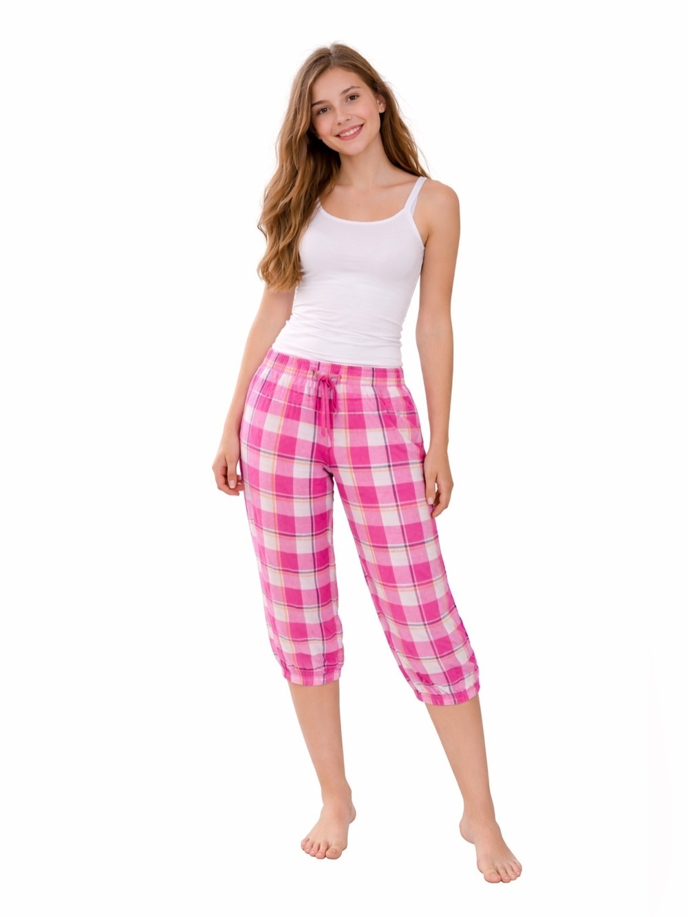 SO pink plaid pajama capri pants